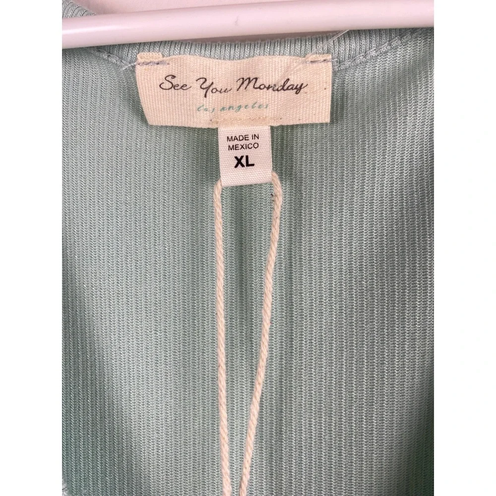 See You Monday Sage Green Ribbed Maxi Dress Flutter Sleeve V-Neck‎ XL NWT